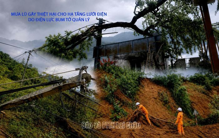 Mưa lũ gây thiệt hại cho hạ tầng lưới điện do Điện lực Bum Tở quản lý.