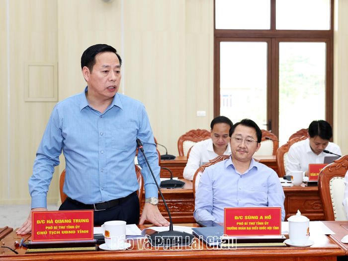 Đồng chí Hà Quang Trung - Phó Bí thư Tỉnh ủy, Chủ tịch UBND tỉnh phát biểu tại buổi làm việc.