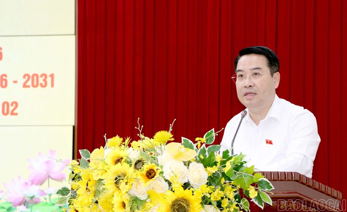 Đồng chí Nguyễn Tuấn Anh - Phó Bí thư Tỉnh ủy, Chủ tịch UBND tỉnh phát biểu tiếp thu, trao đổi với cử tri.