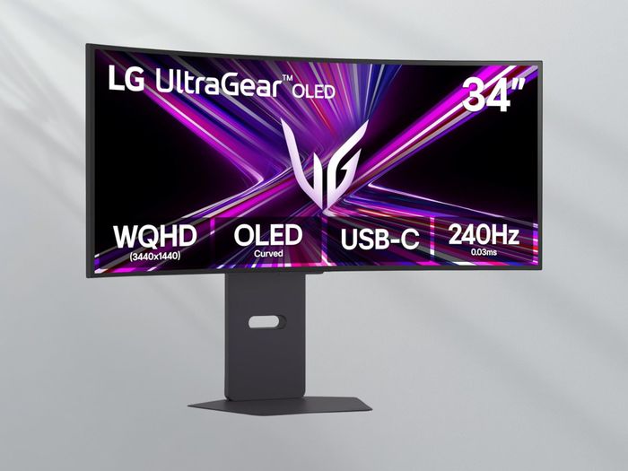 Mặt trước màn hình LG UltraGear 34GX900A với thiết kế cong siêu rộng