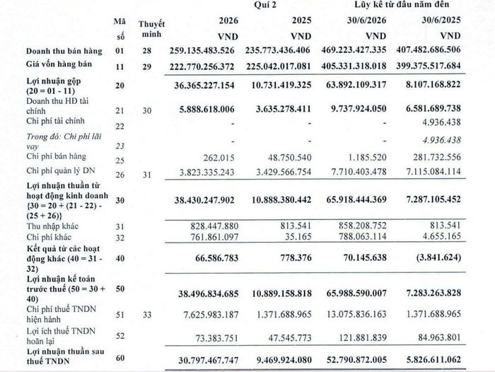 Báo cáo tài chính quý II/2026 của BSL