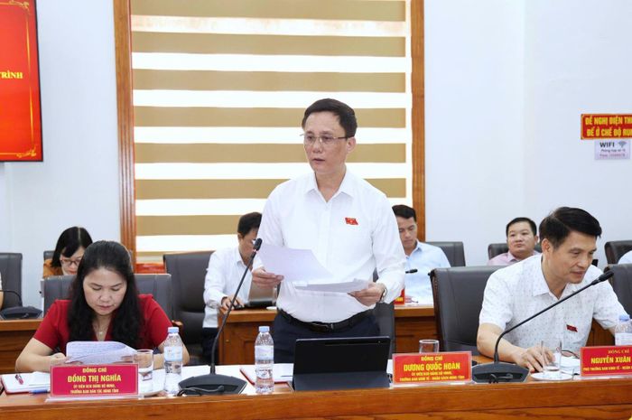 Trưởng ban Kinh tế - Ngân sách, HĐND tỉnh Dương Quốc Hoàn nêu vấn đề giải trình. Ảnh: TTDN