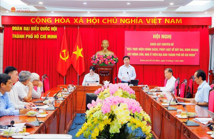 Phó Trưởng đoàn chuyên trách Đoàn ĐBQH TP. Hồ Chí Minh Võ Hoàng Ngân phát biểu. Ảnh: Hoa Lê