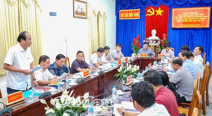 Ông Nguyễn Văn Vũ, Chủ tịch Liên minh Hợp tác xã tỉnh, phát biểu tại buổi làm việc.