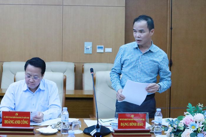 Phó Chủ nhiệm Ủy ban Kiểm tra Đảng ủy Quốc hội báo cáo tại Kỳ họp. Ảnh: M. Thúy