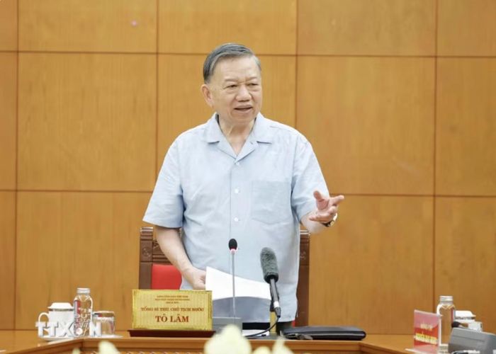 Tổng Bí thư, Chủ tịch nước Tô Lâm phát biểu chỉ đạo tại buổi làm việc về phát triển công nghiệp hàng hải quốc gia. Ảnh Thống Nhất/TTXVN