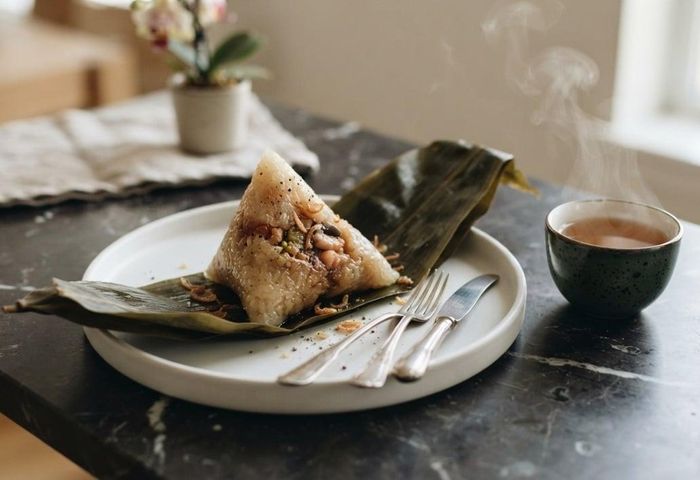 Bánh ú là loại bánh dân gian truyền thống hình chóp tam giác, làm từ gạo nếp và bọc trong lá chuối hoặc lá tre. (Ảnh: IG)