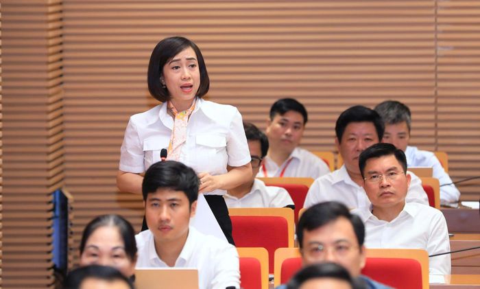 Bà Nguyễn Thị Thanh Hằng, Chủ tịch UBND phường Phúc Lợi trả lời chất vấn.