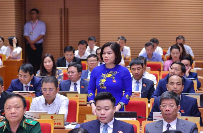 Đại biểu Hoàng Thị Tú Anh (Tổ đại biểu số 27) tại phiên chất vấn. Ảnh: Thành Thái