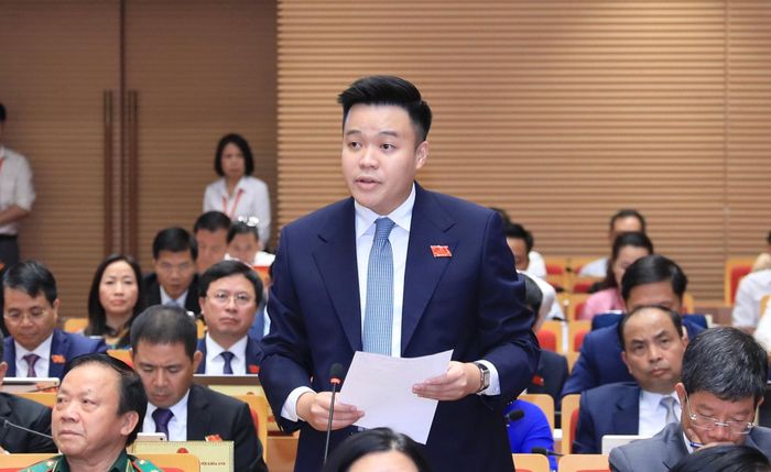 Đại biểu Nguyễn Hà Duy (Tổ đại biểu số 9) chất vấn Giám đốc Sở Công Thương. Ảnh: Thành Thái