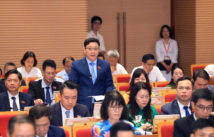 Đại biểu HĐND thành phố Hà Nội Đào Duy Hải (Tổ đại biểu số 26) chất vấn. Ảnh: Thành Thái