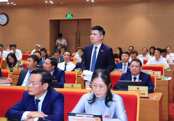 Đại biểu Nguyễn Vinh Quang (Tổ đại biểu số 30) chất vấn Giám đốc Sở Y tế. Ảnh: Thành Thái