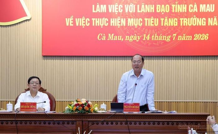 Bí thư Tỉnh ủy Cà Mau Nguyễn Hồ Hải phát biểu tại cuộc làm việc. Ảnh: VGP/Gia Huy