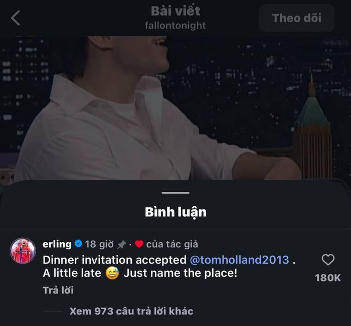 Bình luận của Haaland dưới bài đăng.