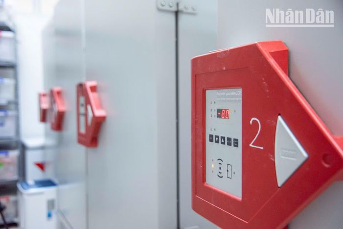 Bên trong kho lưu mẫu, hệ thống tủ lạnh âm sâu tới -80°C đóng vai trò then chốt trong việc bảo quản dài hạn các mẫu vật di truyền nhạy cảm, ngăn chặn sự suy thoái ADN do tác động của môi trường nhiệt đới nóng ẩm, bảo đảm chất lượng mẫu tốt nhất cho các công đoạn giải trình tự sau này.