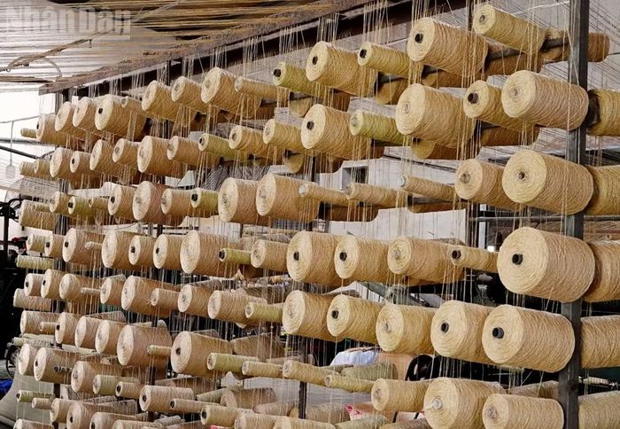 Những sợi dệt xếp ngay ngắn, đều đặn góp phần hoàn chỉnh những chiếc chiếu. (Ảnh: Hà Thương)