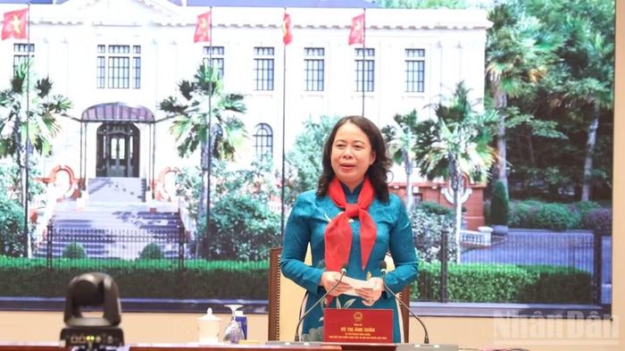 Phó Chủ tịch nước Võ Thị Ánh Xuân phát biểu tại buổi gặp mặt.