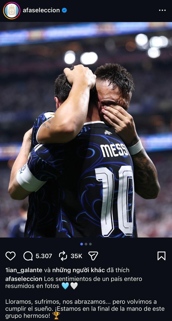  Lautaro Martinez ôm Lionel Messi bật khóc được Liên đoàn Bóng đá Argentina đăng tải 