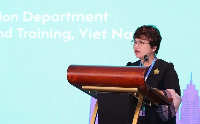 Bà Nguyễn Thu Thủy - Cục trưởng Cục Hợp tác quốc tế (Bộ GD&ĐT) phát biểu khai mạc.