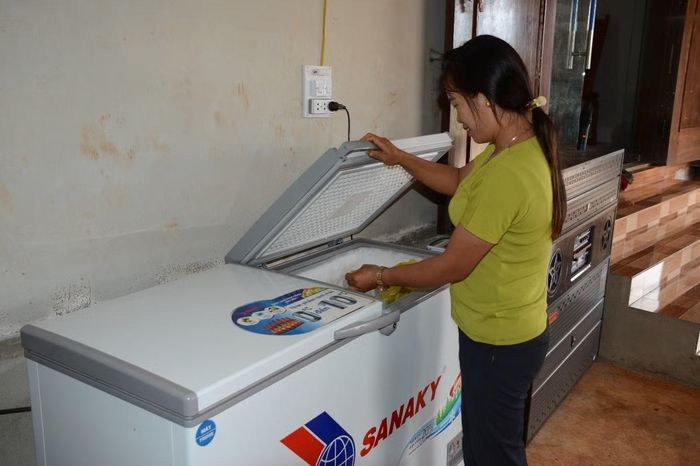 Vợ chồng anh Đặng Vũ Văn mở cửa hàng tạp hóa, mua tủ đông bán kem và nước giải khát phục vụ bà con. (Ảnh: Đại Dương)