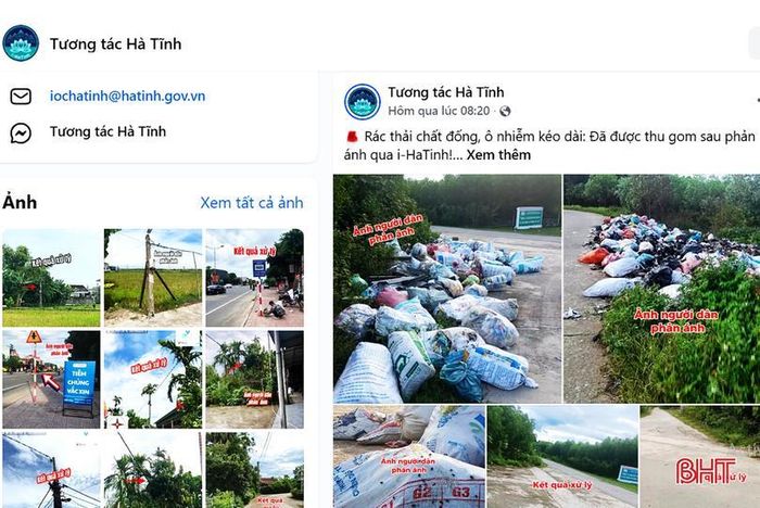 Các phản ánh nổi bật qua ứng dụng i-HaTinh đang được cập nhật liên tục trên mạng xã hội (qua kênh https://facebook.com/tuongtac.hatinh) nhằm lan tỏa, cập nhật thông tin đến đông đảo người dân (ảnh chụp màn hình).