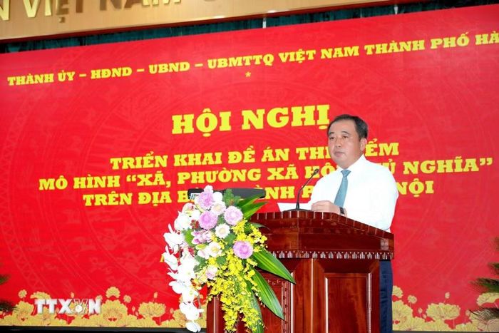 Ủy viên Bộ Chính trị, Bí thư Thành ủy, Trưởng đoàn đại biểu Quốc hội thành phố Hà Nội Trần Đức Thắng phát biểu chỉ đạo tại Hội nghị. (Ảnh: Trung Nguyên/TTXVN)