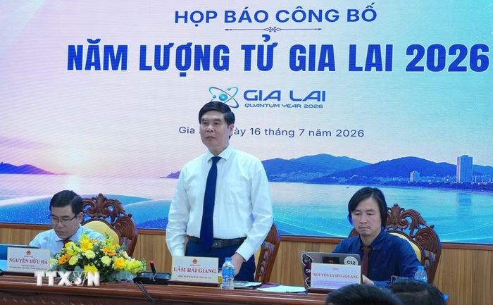 Phó Chủ tịch UBND tỉnh Gia Lai Lâm Hải Giang phát biểu tại buổi họp báo. (Ảnh: Sỹ Thắng/TTXVN)