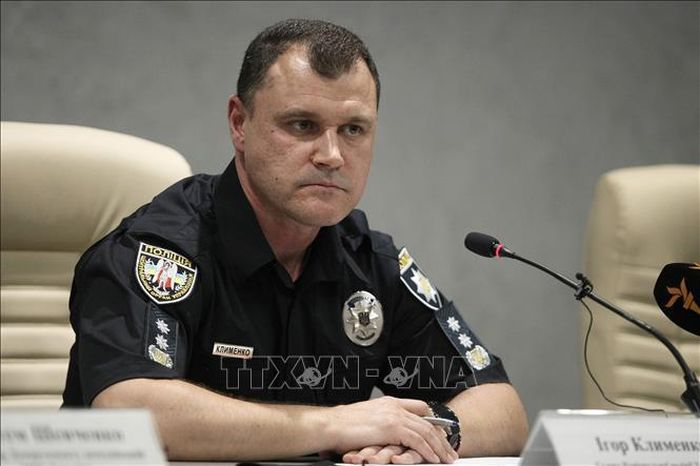 Ông Ihor Klymenko trong cuộc họp báo tại Kiev, ngày 3/8/2021 khi còn giữ chức Tư lệnh Cảnh sát Quốc gia. Ảnh: Getty Images/TTXVN