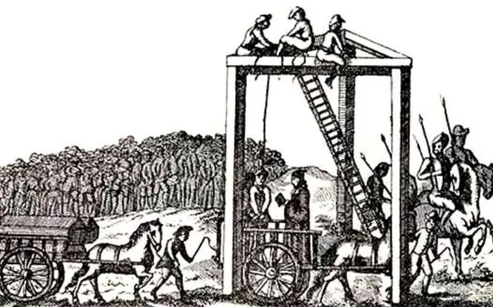 Tranh vẽ minh họa cảnh pháp trường Tyburn, nơi William Chaloner bị thi hành án tử bằng biện pháp treo cổ.