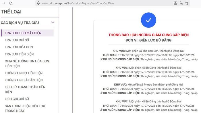 Tổng công ty Điện lực miền Nam (EVNSPC) thông báo có lịch cắt điện ở Đồng Nai trong ngày 17/7, cập nhật lúc 10h30 ngày 16/7. Ảnh: BNEWS/TTXVN phát