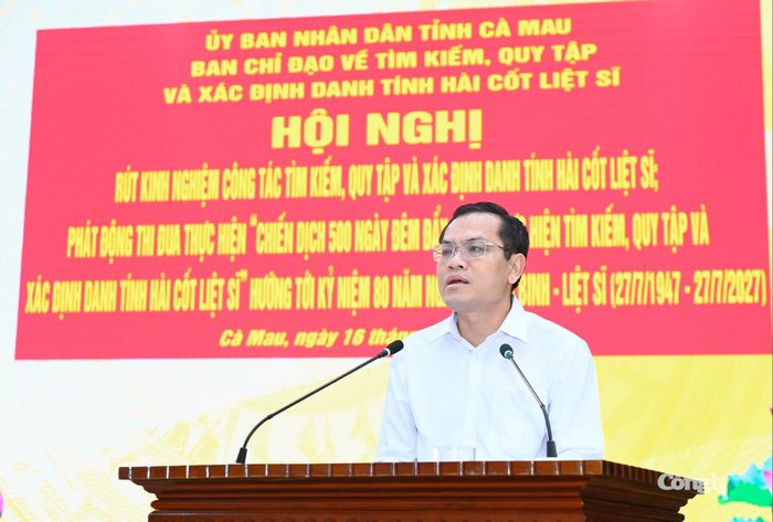 Ông Ngô Vũ Thăng, Phó Chủ tịch UBND tỉnh, Trưởng Ban Chỉ đạo về tìm kiếm, quy tập và xác định danh tính hài cốt liệt sĩ tỉnh Cà Mau phát biểu chỉ đạo hội nghị.