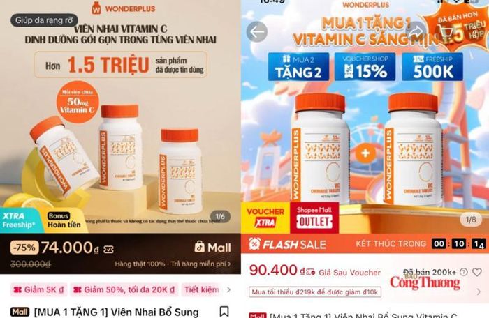 Wonderplus là đơn vị chịu trách nhiệm công bố các sản phẩm Vitamin C và Vitamin D mang thương hiệu cùng tên. Ảnh chụp màn hình.