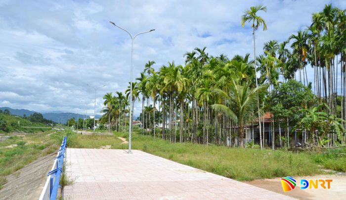 Đường đỉnh kè thuộc Dự án kè sông Trường chưa thể thi công hoàn thành do vướng mặt bằng 2 hộ dân. Ảnh: CÔNG TÚ