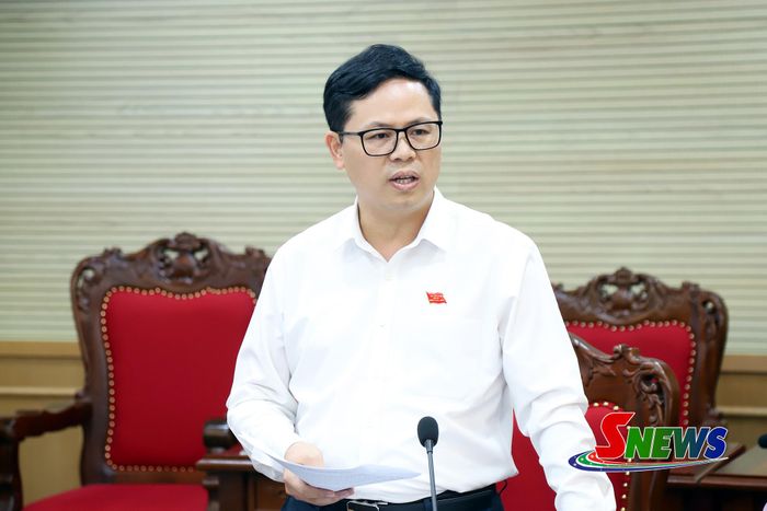 Đồng chí Nguyễn Việt Cường, Phó Chủ tịch HĐND tỉnh phát biểu tại hội nghị.