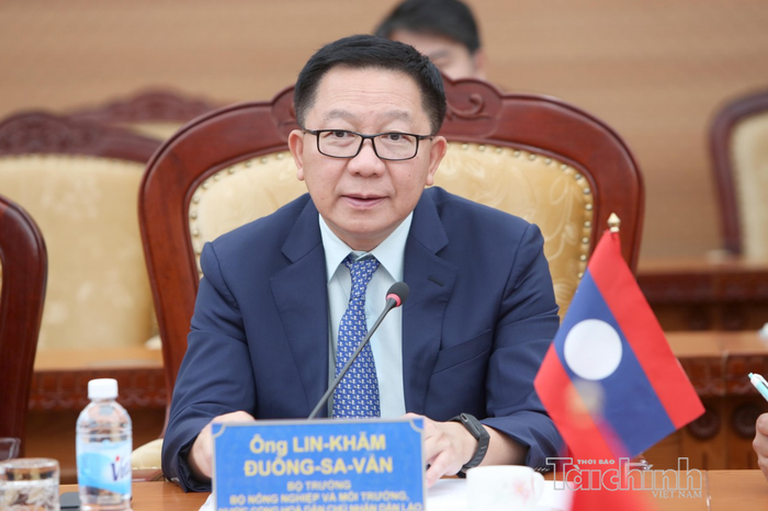Bộ trưởng Bộ Nông nghiệp và Môi trường Lào Linkham Douangsavanh phát biểu. Ảnh: Đức Minh