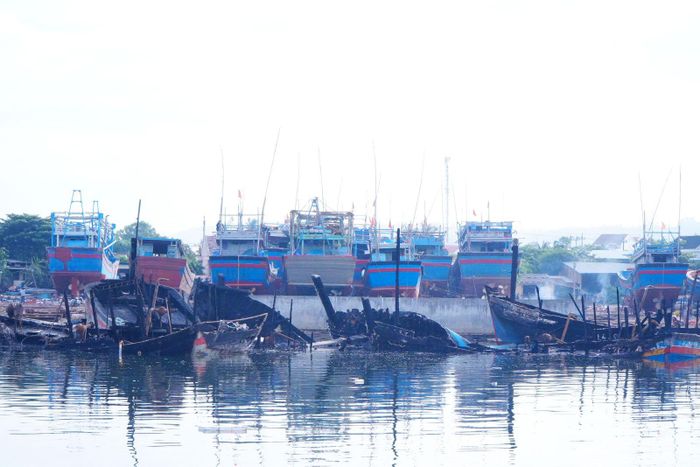 Khu neo đậu tránh trú bão cho tàu cá Tam Quan (phường Hoài Nhơn Bắc) nơi xảy ra vụ cháy khiến 8 tàu cá bị ảnh hưởng