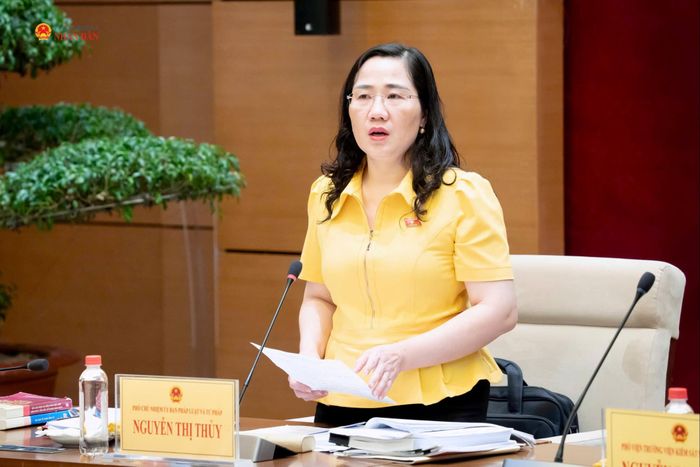 Phó Chủ nhiệm Ủy ban Pháp luật và Tư pháp Nguyễn Thị Thủy phát biểu. Ảnh: Minh Trang