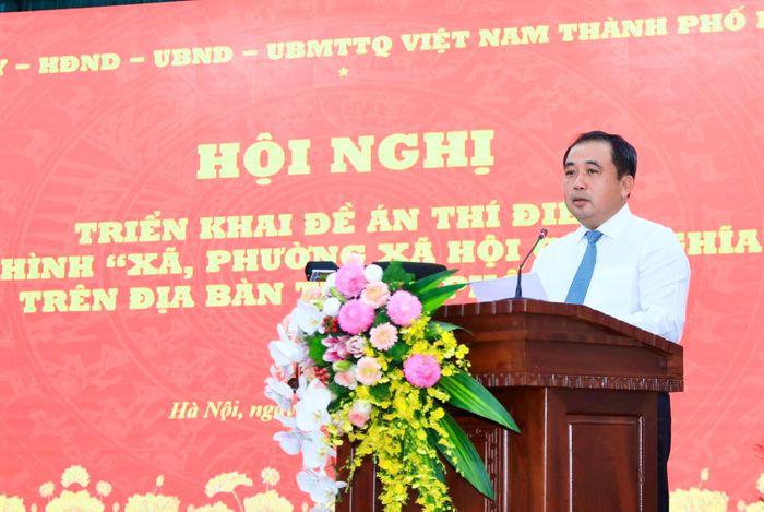 Bí thư Thành ủy Hà Nội Trần Đức Thắng phát biểu chỉ đạo tại hội nghị. Ảnh: Quang Thái
