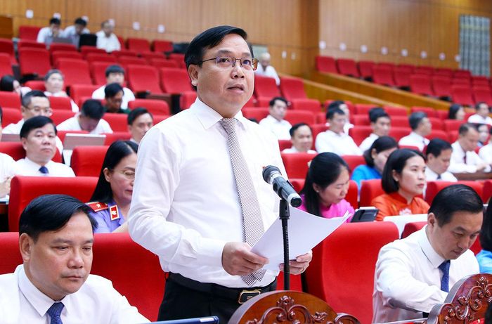 Đại biểu Nguyễn Đình Hiếu (Tổ đại số 5) phát biểu thảo luận tại Kỳ họp thứ Sáu, HĐND tỉnh khóa XX. Ảnh: Dương Thủy