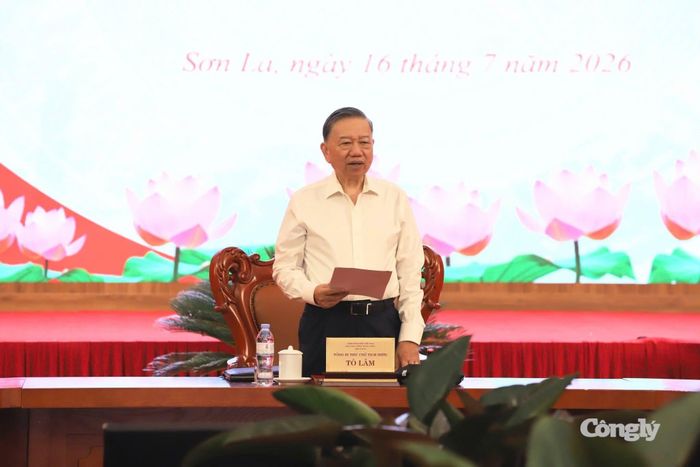 Tổng Bí thư, Chủ tịch nước Tô Lâm tại buổi làm việc với Ban Thường vụ Tỉnh ủy Sơn La. Ảnh CTTĐTSL