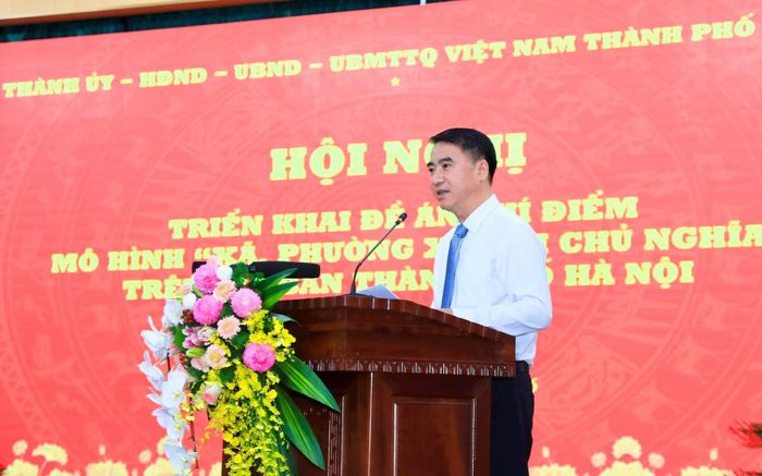 Phó Chủ tịch UBND TP Hà Nội Nguyễn Xuân Lưu trình bày tóm tắt Đề án. Ảnh Quang Thái