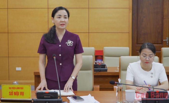 Đồng chí Lý Thị Huệ, Tỉnh ủy viên, Giám đốc Sở Nội vụ phát hiểu ý kiến tại buổi làm việc.