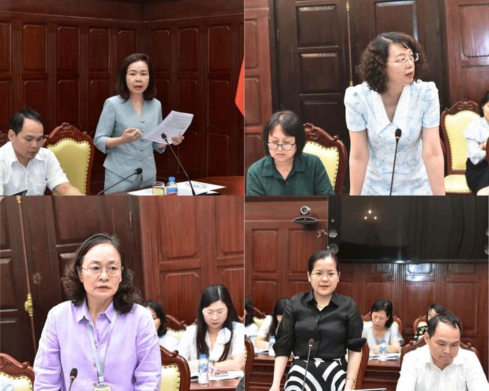 Đại diện lãnh đạo các Vụ, Cục, đơn vị liên quan của NHNN phát biểu tại cuộc họp. Ảnh: NHNN