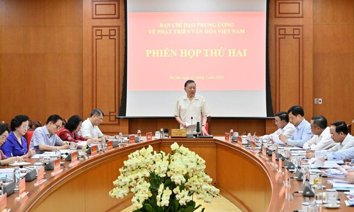 Tổng Bí thư, Chủ tịch nước Tô Lâm phát biểu chỉ đạo tại phiên họp thứ hai của Ban Chỉ đạo Trung ương về phát triển văn hóa Việt Nam. (Ảnh: Cổng TTĐT Đảng Cộng sản Việt Nam)