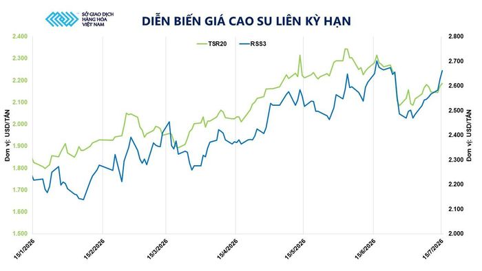 Diễn biến giá cao su liên kỳ hạn. Nguồn: MXV