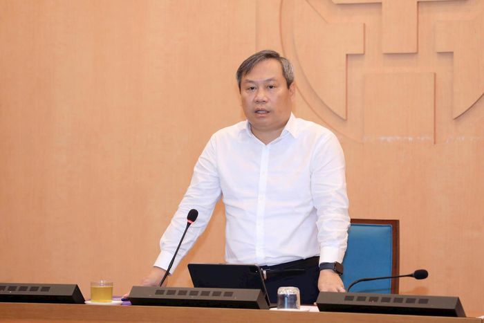 Chủ tịch UBND thành phố Hà Nội Vũ Đại Thắng phát biểu chỉ đạo tại cuộc họp. Ảnh: Viết Thành