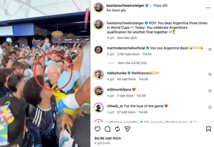 Schweinsteiger (khoanh đỏ) trong video được anh chia sẻ lại trên trang cá nhân.