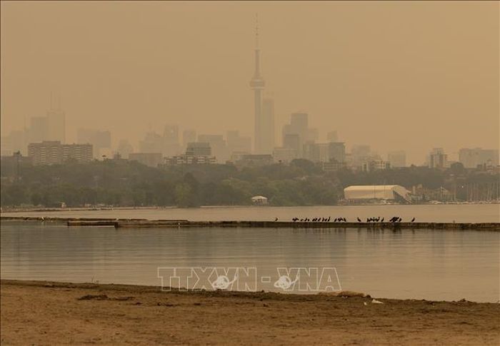 Khói từ các đám cháy rừng bao phủ bầu trời tại Toronto, Canada. Ảnh: TTXVN