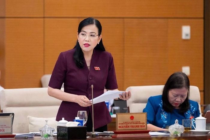 Chủ nhiệm Ủy ban Khoa học, Công nghệ và Môi trường Nguyễn Thanh Hải trình bày Báo cáo thẩm tra tại phiên họp