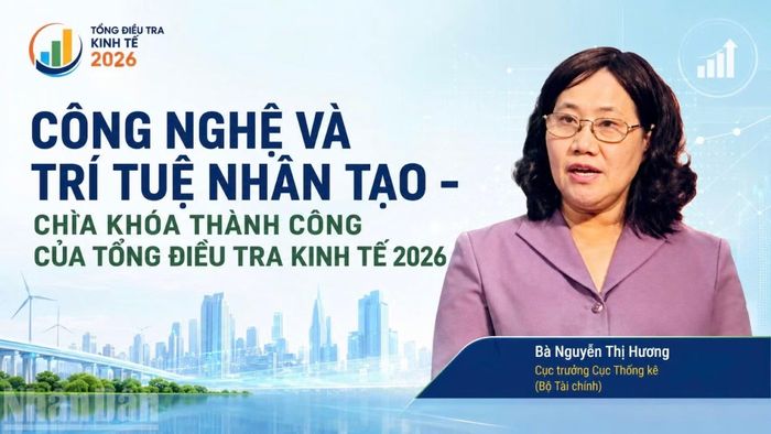 Bà Nguyễn Thị Hương, Cục trưởng Cục Thống kê, Bộ Tài chính nhấn mạnh về vai trò, vị trí của tổng điều tra kinh tế 2026. (Ảnh có sử dụng yếu tố AI)
